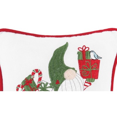 Holiday Gnome Presents Embroidered Cotton Throw Pillow