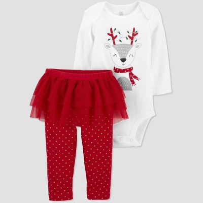 Baby Girls' Reindeer Tutu Top and Bottom Set - Just One You® made by carter's White/Red 12M