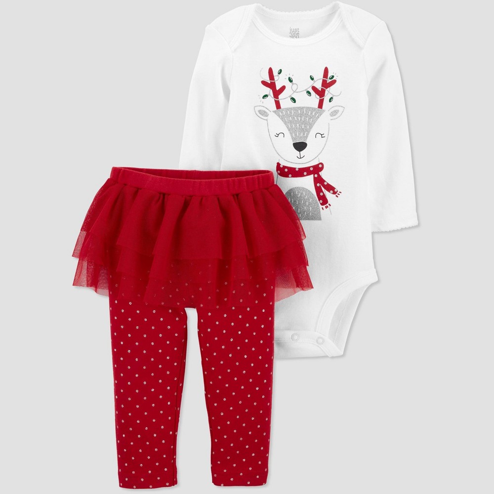 Baby Girls' Reindeer Tutu Top and Bottom Set - Just One You made by carter's White/Red Newborn