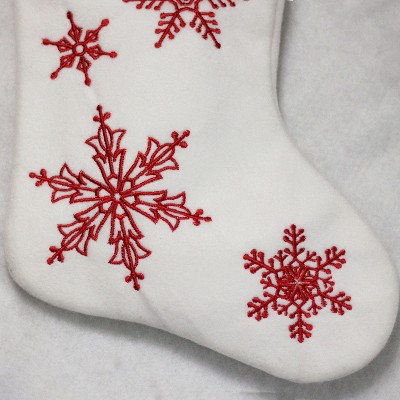 Red and White Snowflake Embroidered Christmas Stocking