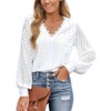 Coolmee Women's Long Sleeve Tops Eyelet Scalloped Lace V Neck Blouse Casual Loose Fashion Shirts - 3 of 4