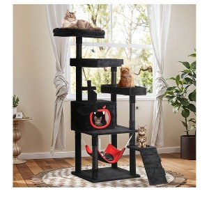 38.5in/60in/63in Gothic Halloween Cat Tree Tower With Coffin Bed, Top Perch, Spacious Condos, Spider Playthings, Comfy Hammock & Scratching Ladder - 1 of 4