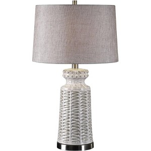Uttermost Kansa Gloss White Embossed Ceramic Table Lamp - 1 of 1