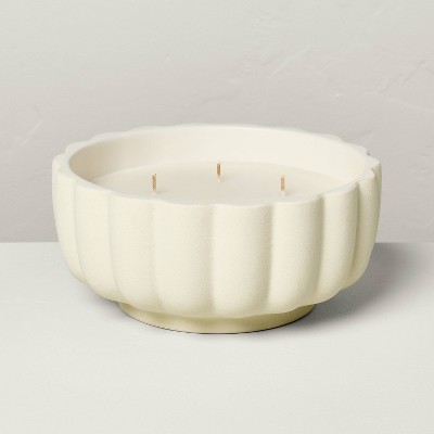 5-Wick Rustic Ceramic Salt Scalloped Jar Candle Cream 32oz - Hearth & Hand™ with Magnolia: Farmhouse Decor, Sea Salt Scent