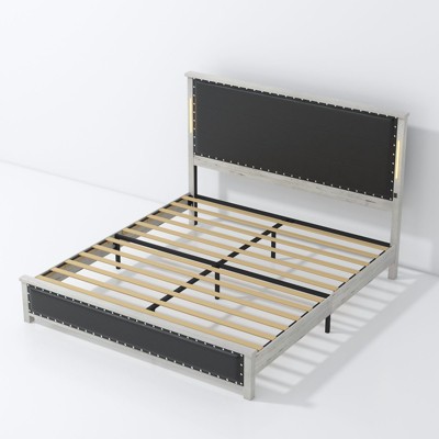 NicBex Queen/King Size Faux Leather Bed Frame with Charging Station and LED Lights for Adults/Boys/Girls,Black