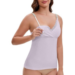 INSPIRE CHIC Women's Crisscross Lace Trim Adjustable Straps Maternity Nursing Tops Camisole Padded for Breastfeeding - 1 of 4
