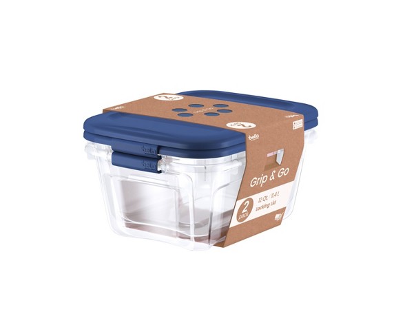 Grip & Go 2pk 12qt Locking Lid Clear Bottom With Navy Lid - Bella Storage