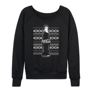 Women's - Coca-Cola - Holiday Sweater Lightweight French Terry Wide Neck Long Sleeve Graphic Shirt - 1 of 4
