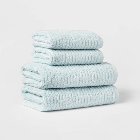 4pk Quick Dry Ribbed Hand/Wash Towel Set Aqua - Threshold™