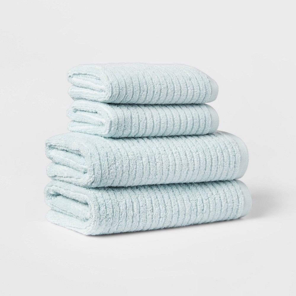 4pk Quick Dry Ribbed Hand/Wash Towel Set Aqua - Threshold