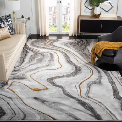 Grey and Gold Abstract 8' x 10' Wool Area Rug