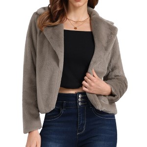 Seta T Women's Fashion Long Sleeve Faux Fur Fluffy Notch Lapel Jacket - 1 of 4