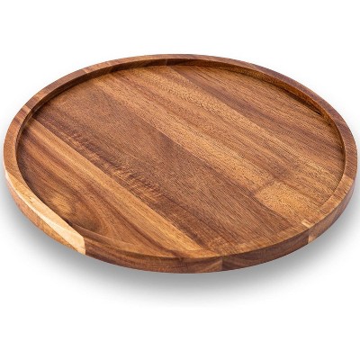 BRINJOY 11.5 Inches Candle Holder Tray Home Decor, Round Wood Tray for Coffee Table, Small Wooden Serving Decorative Trays for Home
