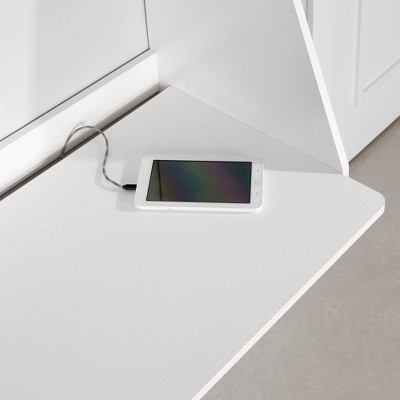 Pure White Wall Mounted Floating Desk with Open Storage Shelf