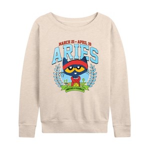 Women's - Pete the Cat - Aries Lightweight French Terry Wide Neck Long Sleeve Shirt - 1 of 4
