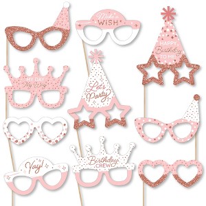 Big Dot of Happiness Pink Rose Gold Birthday Glasses - Paper Card Stock Happy Birthday Party Photo Booth Props Kit - 10 Count - 1 of 4