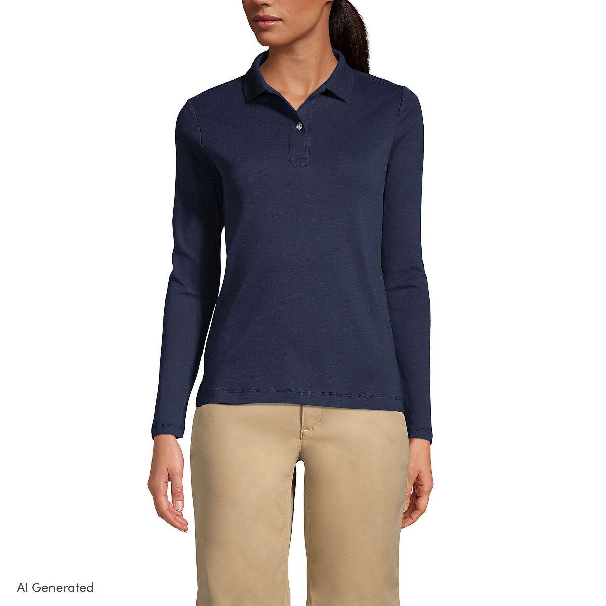 Lands' End School Uniform Women's Long Sleeve Feminine Fit Interlock Polo Shirt - thumbnail 8