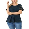 Agnes Orinda Women's Plus Size Round Neck Hollow Lace Panel Short Sleeve Casual Summer Blouses - 2 of 4