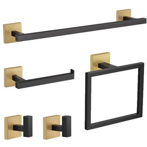 Itopfox 5 Piece Black and Gold Bathroom Hardware Set SUS304 Stainless Steel Wall Mounted 23.6 Inch Towel Bar Towel Ring Hook - 1 of 4
