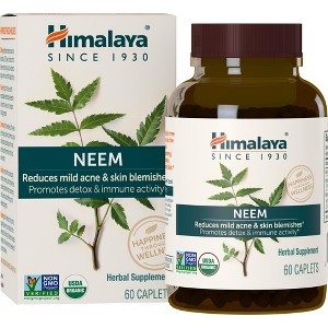 Himalaya Organic Neem, Mild Acne Relief for Clear, Smooth & Radiant Looking Skin, 600 mg, 60 Caplets, 2 Month Supply - 1 of 4