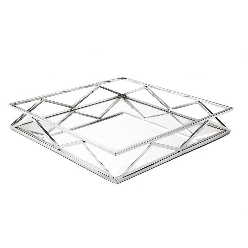 Classic Touch 16" Square Mirror Tray with V Design, 1 of 4