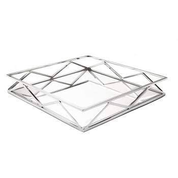 Classic Touch 16" Square Mirror Tray with V Design