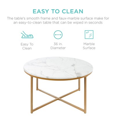 Elegant 36" Round Marble and Gold Metal Accent Coffee Table
