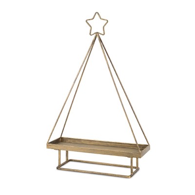 Melrose 19.5" Gold Brushed Antique Christmas Tree Tray with Bottom Stand and Star Top