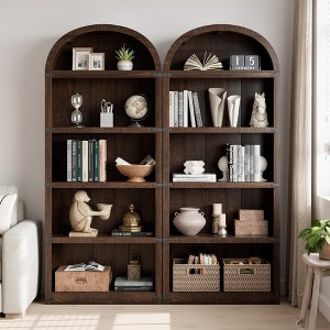 GustoWave Farmhouse Wooden Arched Bookshelf with Metal Corner Protection, 5-Shelf Tall 71'' Display Storage Rack for Home Office - 1 of 4