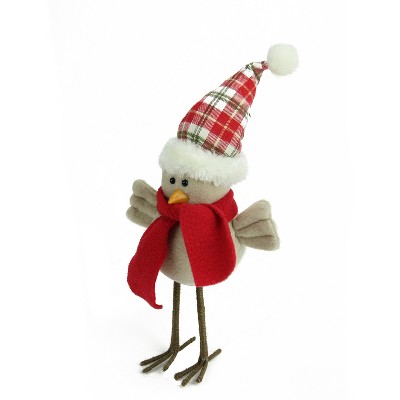 Northlight 10" Beige Standing Bird with Red Scarf and Plaid Hat Christmas Figure