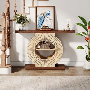 Hommoo 39.3-Inch Wood Console Table Shelves and Circle Base - 1 of 4