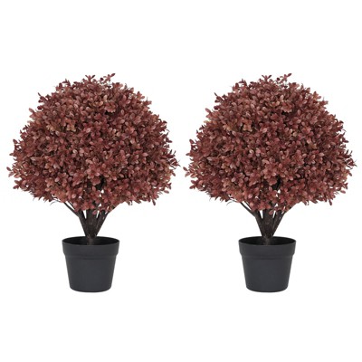 poetree 2 ft. Artificial Boxwood Fall Topiary Ball Tree Autumn Fall Decor Fake Plants Outdoor Tree 2-Pack