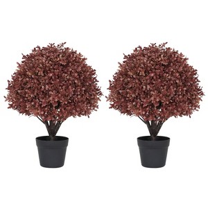 poetree 2 ft. Artificial Boxwood Fall Topiary Ball Tree Autumn Fall Decor Fake Plants Outdoor Tree 2-Pack - 1 of 4