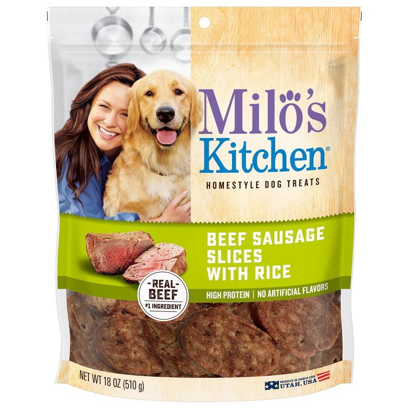 Milo&#39;s Kitchen Beef Sausage &#38; Rice Slices Chewy Dog Treats - 18oz, 1 of 6