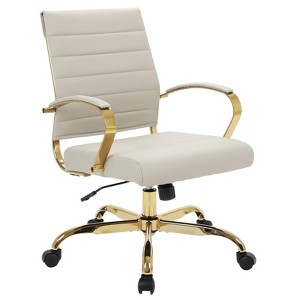 LeisureMod Benmar Leather Office Chair with Gold Accents, Adjustable Height, Swivel Base, Ergonomic Design for Home Office, Study, or Workspace - 1 of 4