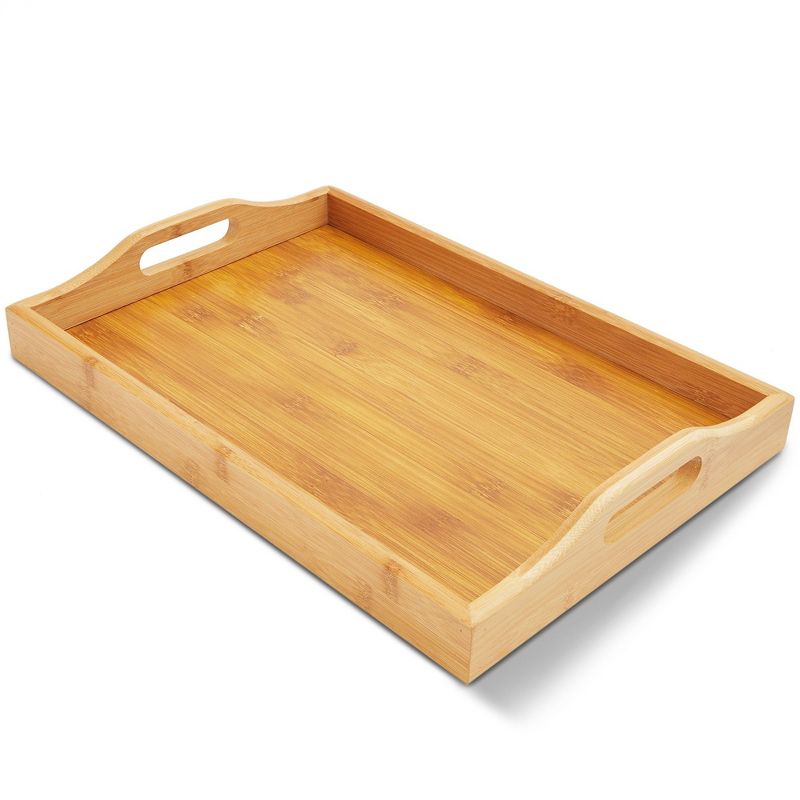 Juvale Bamboo Wood Serving Tray with Handles for Bed, Vanity, Ottoman 16 x 11 x 2 in, 4 of 7