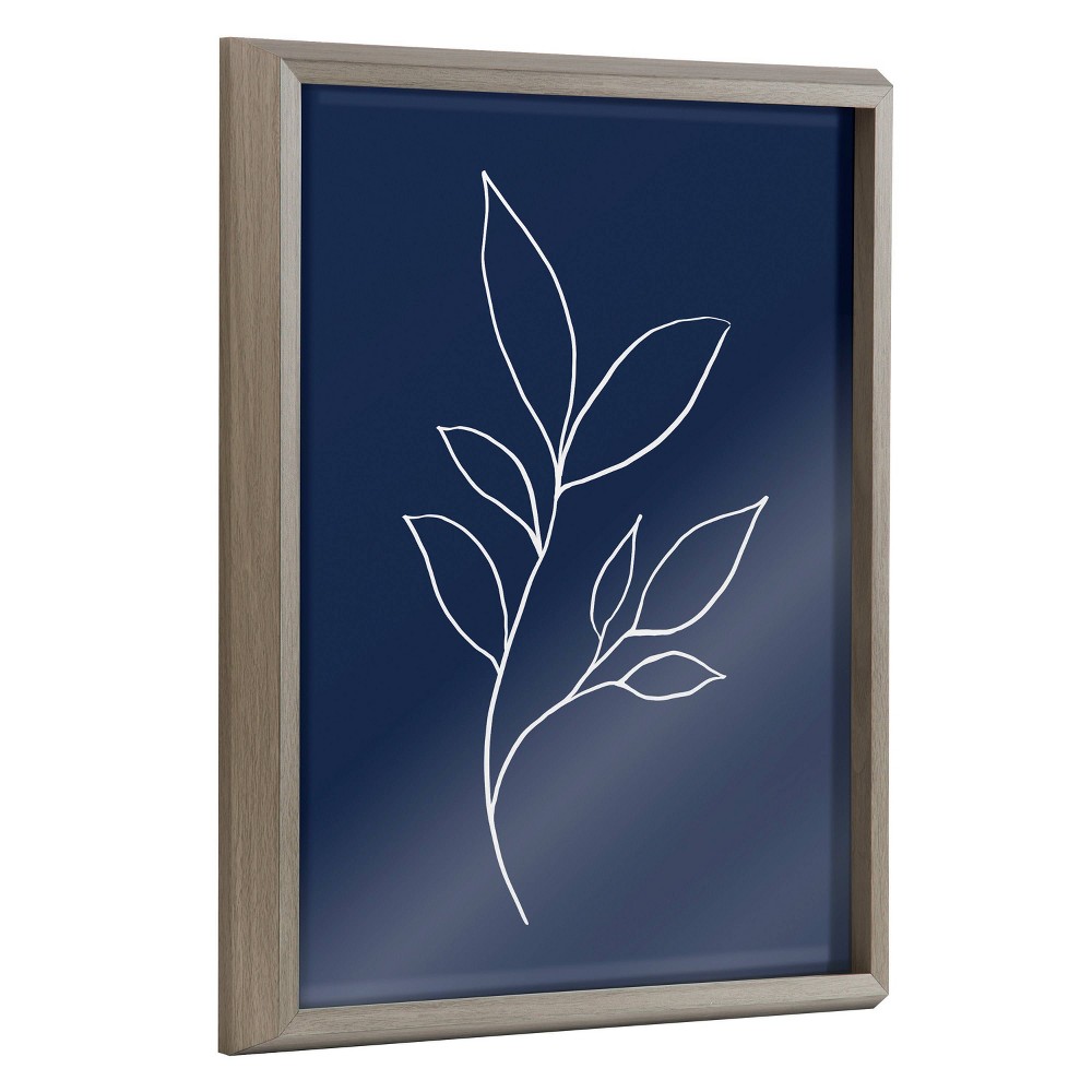 16"" x 20"" Blake Modern Blue Botanical Line Sketch Print 3 Framed Printed Glass Gray - Kate & Laurel All Things Decor -  86343030