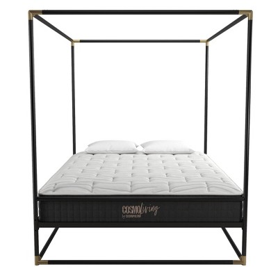 Black Metal Queen Canopy Bed with Gold Accents