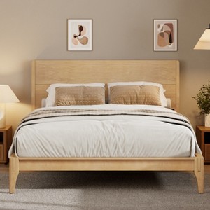 Merax Mid-Century Modern Bamboo Platform Bed with Headboard and Metal Support - 1 of 4