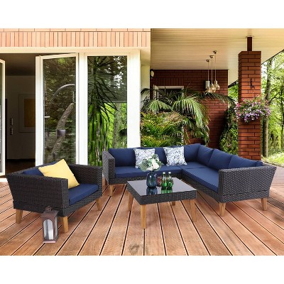 5pc Outdoor Conversation Set with Sectional Sofa & Cushions - Captiva Designs