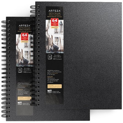 Arteza Watercolor Paper Pad, Spiral-Bound Hardcover, Black, 9"x12" - 2 Pack (ARTZ-9121)