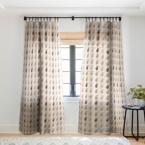 Iveta Abolina Peace Hands Tan 120" x 50" Single Panel Sheer Window Curtain - Deny Designs - image 1 of 4