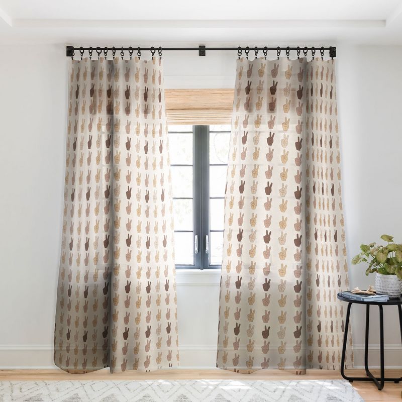 Iveta Abolina Peace Hands Tan 120" x 50" Single Panel Sheer Window Curtain - Deny Designs, 1 of 7