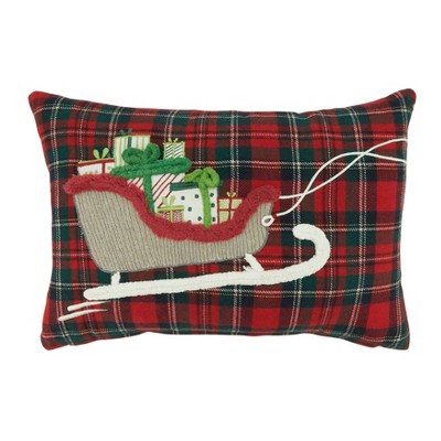 Saro Lifestyle Poly-Filled Throw Pillow With Plaid Sleigh Design