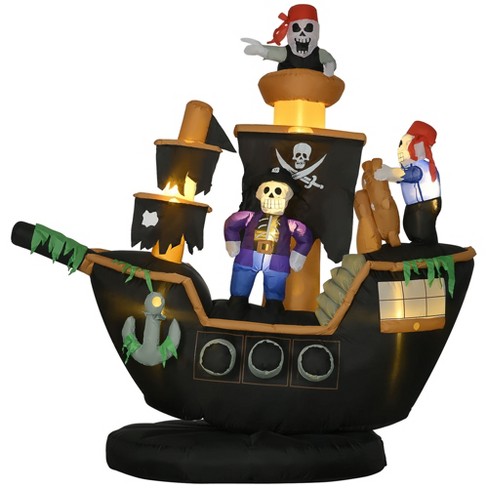 Homcom 5\' Halloween Inflatables, Skeleton Pirate Ship, Outdoor ...