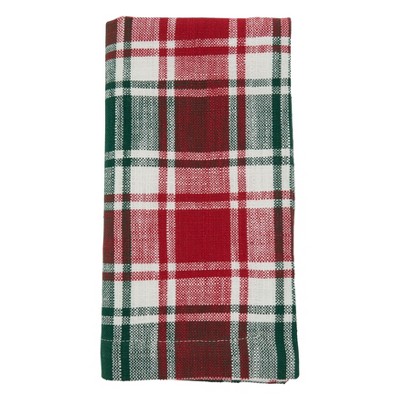 Saro Lifestyle Cotton Plaid Table Napkins (Set of 4), 20"x20", Red/Green