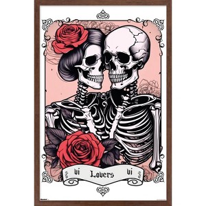 Trends International Tabz Jones - Skull and Roses Tarot Lovers Framed Wall Poster Prints - 1 of 4