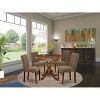 Round Dining Set 5pc - 36" Table & 4 Chairs - Linen Fabric, Mahogany Legs - Elegant Dining Room Furniture - 2 of 4