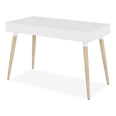 White and Beige Wood Scandinavian Writing Desk with Drawers