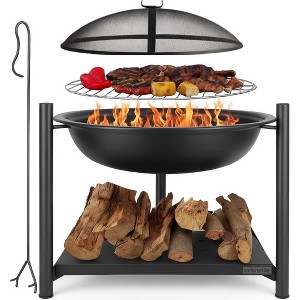 SereneLife SLNFWD74 Outdoor Wood Fire Pit with BBQ Grill - 1 of 4